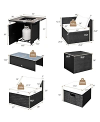 Sugift 9-Piece Pe Rattan Sectional Sofa Set with 42 in Gas Fire Pit Table