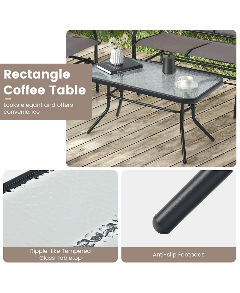 Sugift 4 Piece Patio Glider Conversation Set with Tempered Glass Coffee Table Top