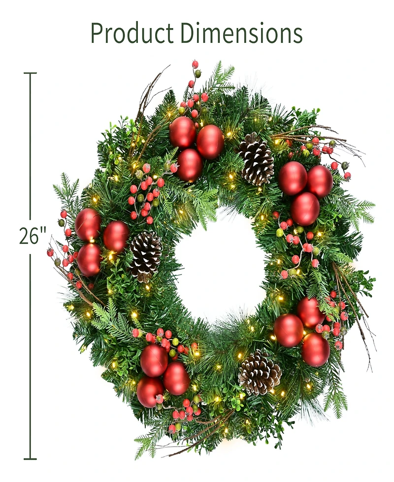 Puleo International 26" Battery-Operated Pre-Lit Artificial Wreath
