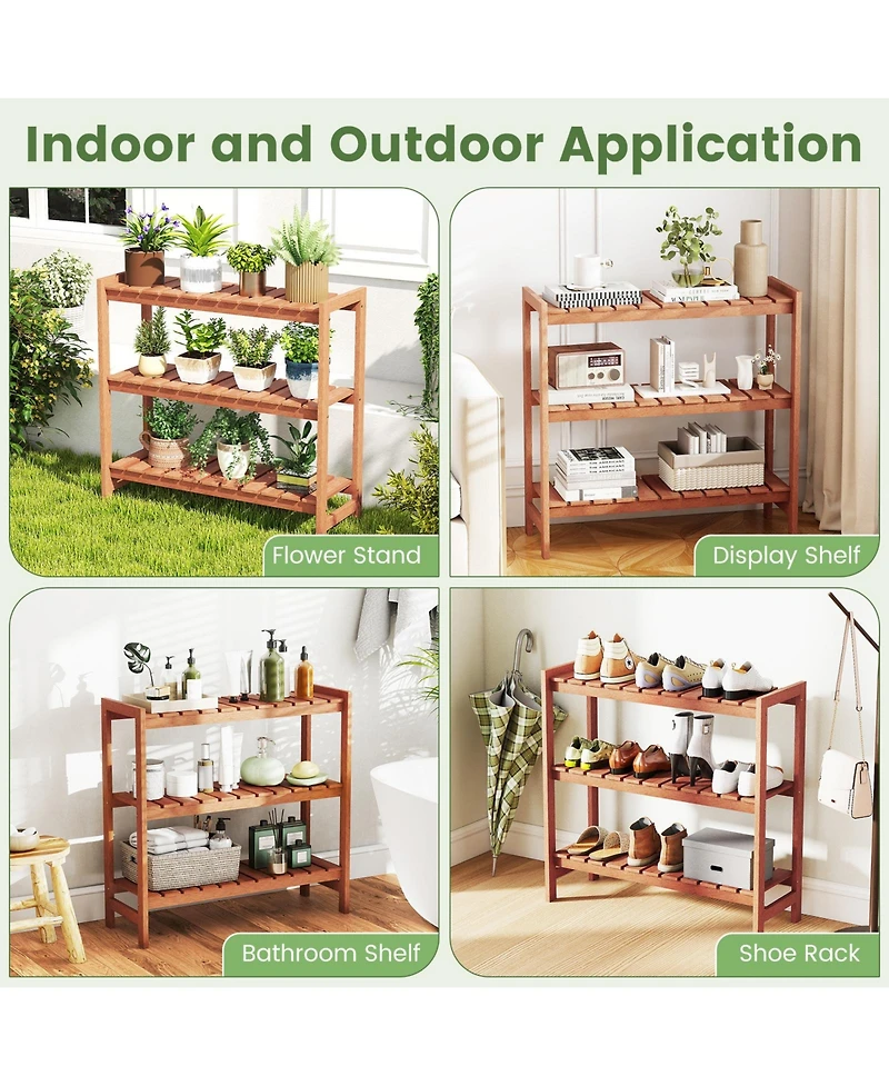 Sugift 3-Tier Solid Wood Plant Stand with Slatted Shelves