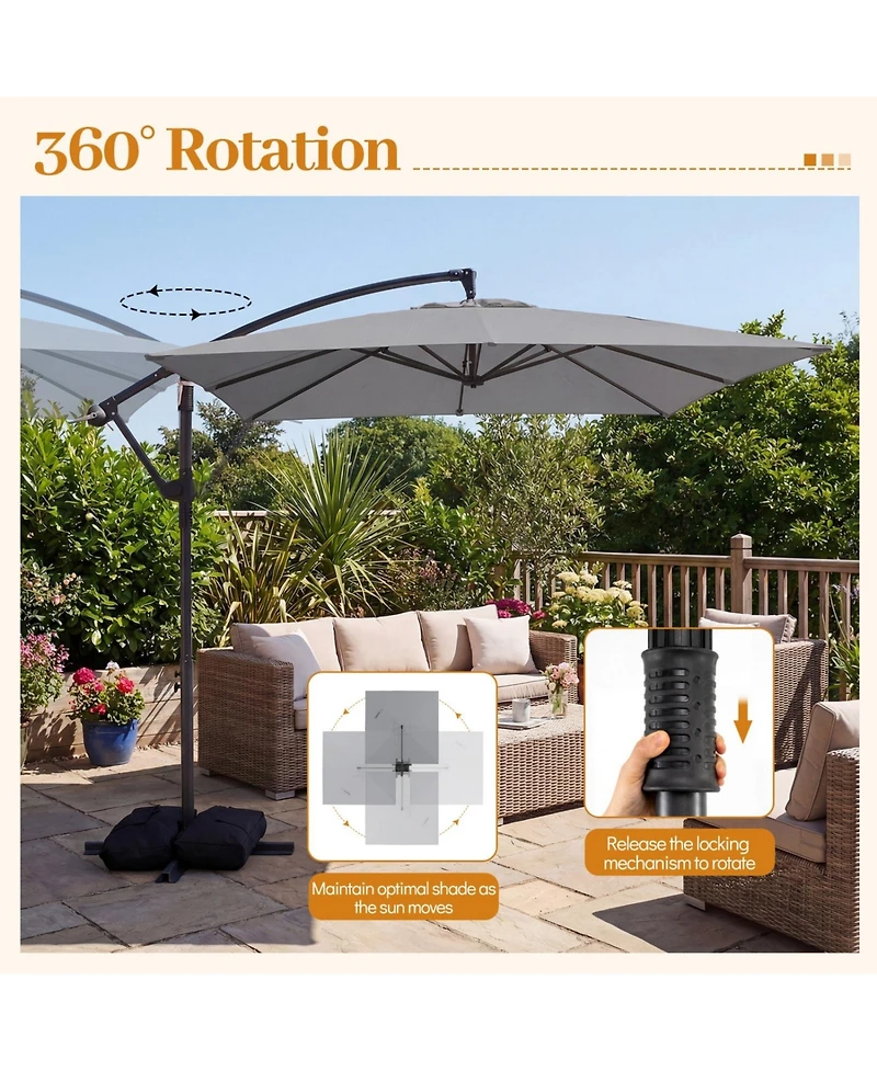 Sugift Offset Cantilever Square Patio Umbrella with 360 Rotation and Crank