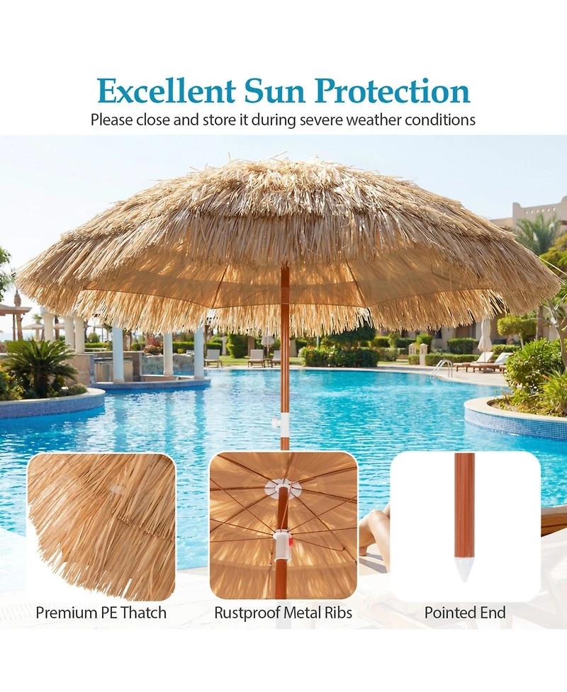 Sugift Thatched Beach Umbrella with Push Button Tilt and Carrying Bag Set of 2