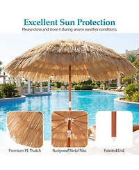 Sugift Thatched Beach Umbrella with Push Button Tilt and Carrying Bag Set of 2