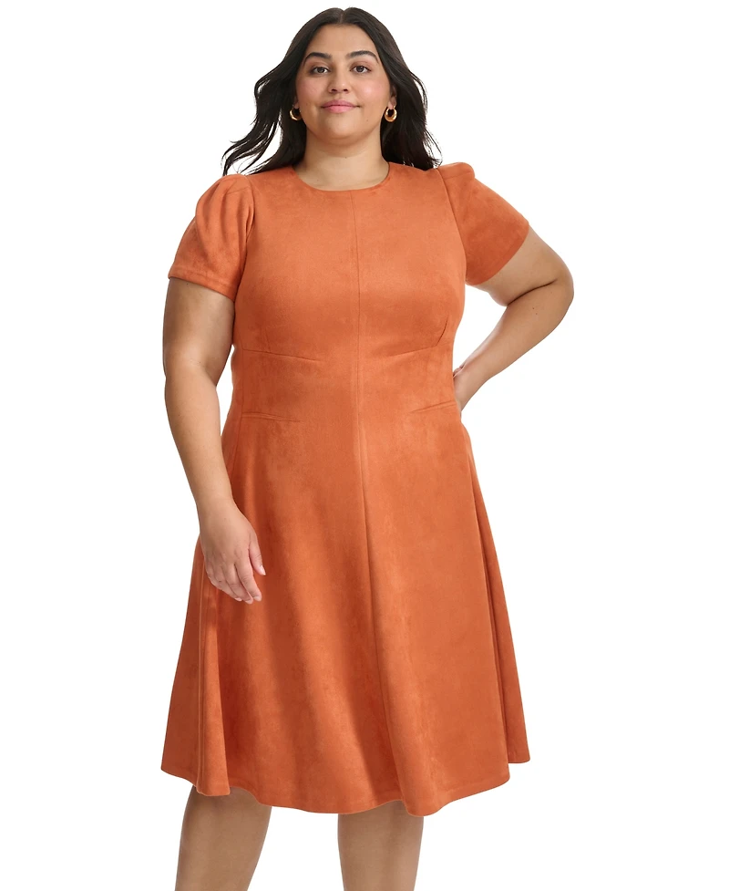 Calvin Klein Plus Scuba Seamed Crewneck Fit & Flare Dress