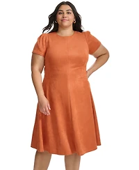 Calvin Klein Plus Scuba Seamed Crewneck Fit & Flare Dress