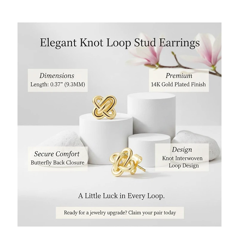 Rachel Glauber Elegant Knot Loop Stud Earrings in 14K Gold Plated