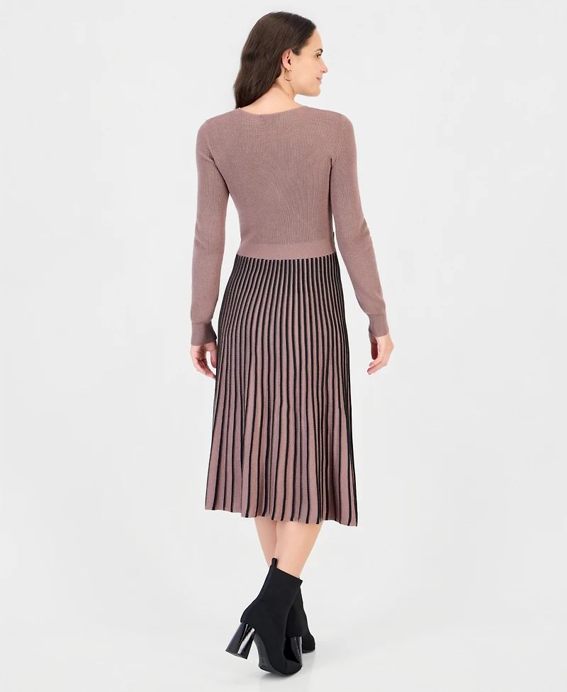 Robbie Bee Women's Pleated-Skirt Long-Sleeve Dress