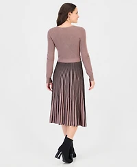Robbie Bee Women's Pleated-Skirt Long-Sleeve Dress