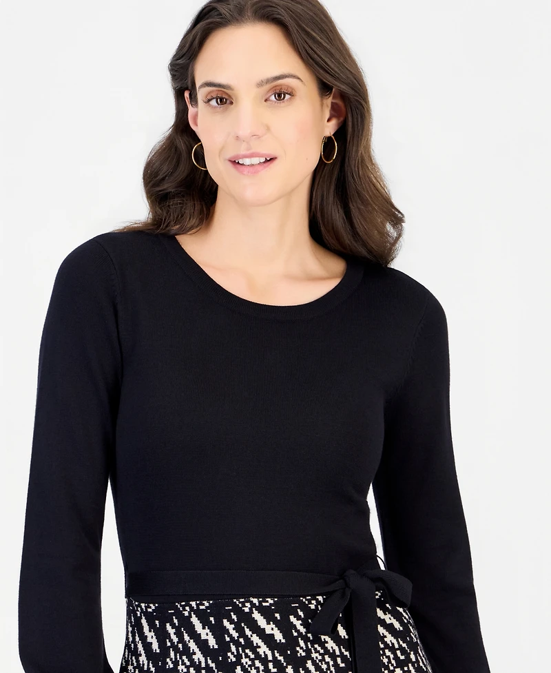 Robbie Bee Women's Long-Sleeve Crewneck A-Line Sweater Dress