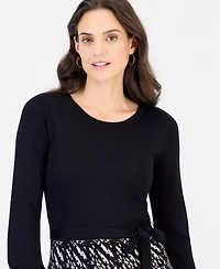 Robbie Bee Women's Long-Sleeve Crewneck A-Line Sweater Dress