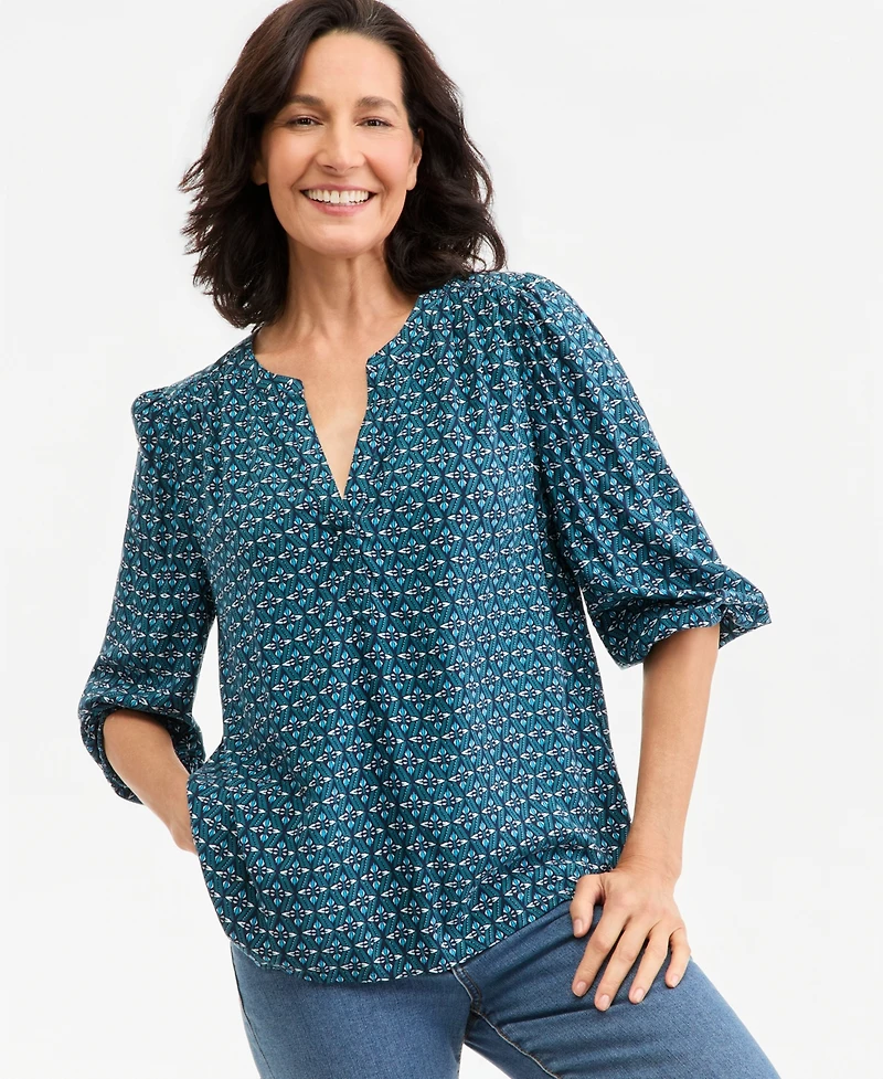 Style & Co Women's Printed Volume-Sleeve Blouse, Macy's Exclusive