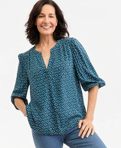 Style & Co Women's Printed Volume-Sleeve Blouse, Macy's Exclusive