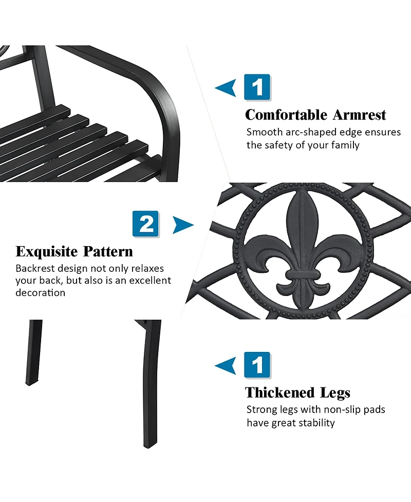 Patio Garden Bench Park Yard Outdoor Furniture Steel Slats Porch Chair Seat