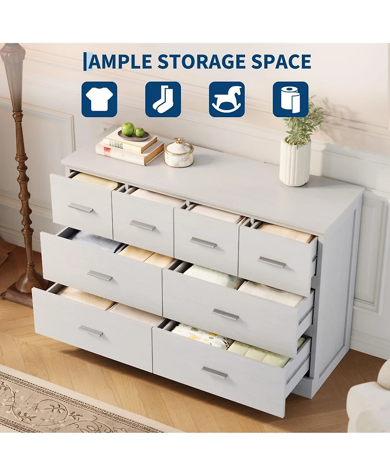 homfan 8 Drawer Dresser for Bedroom, Modern Chest of Drawers with Metal Handles, Storage Organizer for Bedroom, Living Room, Entryway and Hallway