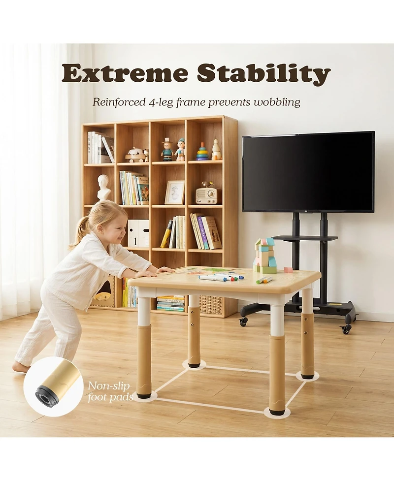 Kinder King Kids Height-Adjustable Table and Chairs Set with 31.5''W Easy-Clean Top