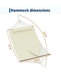 homfan 12FEET Double Hammock - Wooden Spreader Bar, Polyester-Cotton Pad, Removable Pillow, 450 Lbs