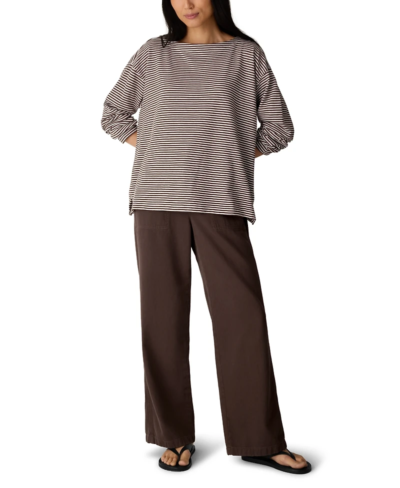 Eileen Fisher Women's Striped Bateau Neck Long-Sleeve Top