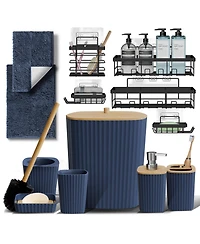Modern Complete Bathroom Decor and Accessory Set with Bath Rugs and Shower Caddy Set