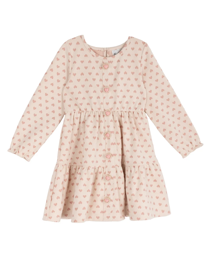 Rare Editions Girls' 2T-6X Heart Print Long-Sleeve Dress