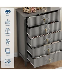 Fluted Dresser for Bedroom, 42.9" Tall 5-Drawer Wood Dresser, Modern Chest of Drawers, Storage Organizer Cabinet for Living Room, Hallway, Entryway