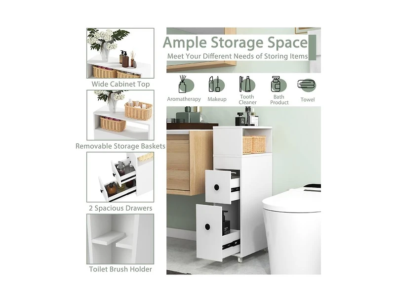 Slim Bathroom Storage Cabinet with 2 Slide Out Drawers