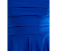 City Studios Juniors' Satin Sweetheart Rhinestone Trim Neckline Fit & Flare Dress
