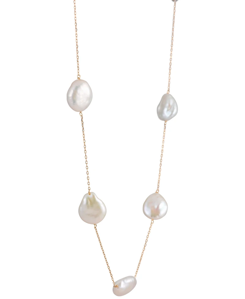 Belle de Mer Cultured Freshwater Pearl (13-14mm) Baroque Station Necklace in 10k Yellow Gold