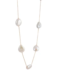Belle de Mer Cultured Freshwater Pearl (13-14mm) Baroque Station Necklace in 10k Yellow Gold