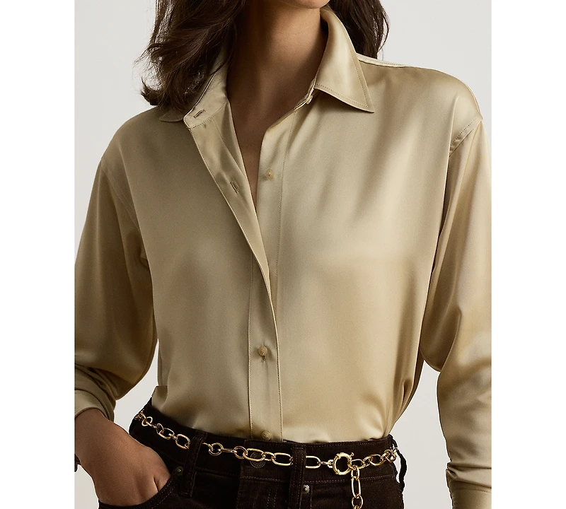 Lauren Ralph Lauren Petite Relaxed-Fit Satin Charmeuse Shirt
