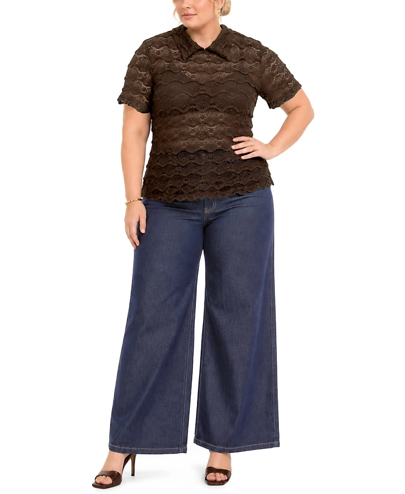Coin 1804 Plus Scallop Edge Short-Sleeve Top