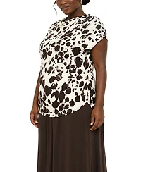 Coin 1804 Plus Cow Print Draped Short-Sleeve Top