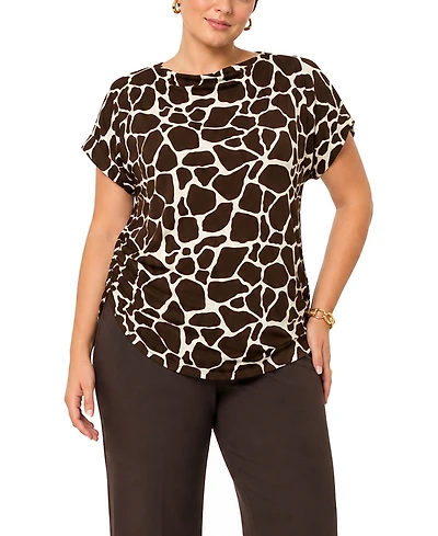 Coin 1804 Plus Giraffe Print Cowl Neck Top