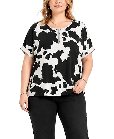 Coin 1804 Plus Cow Print Short-Sleeve Top