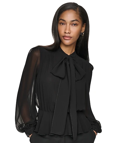 Dkny Women's Tie-Neck Long-Sleeve Blouse with Cami Top