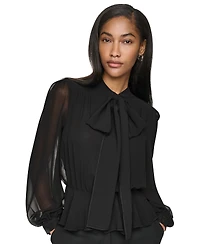 Dkny Women's Tie-Neck Long-Sleeve Blouse with Cami Top