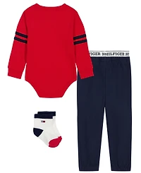 Tommy Hilfiger Baby Boys' Long-Sleeve Bodysuit and Pants with Socks, 3-Piece Set