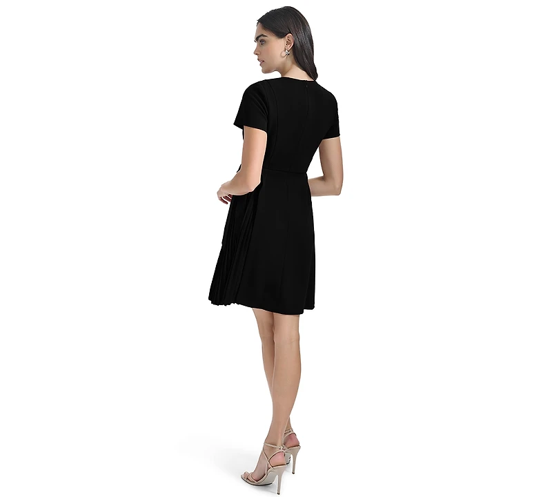 Calvin Klein Women's Petite Crewneck Fit & Flare Short-Sleeve Dress