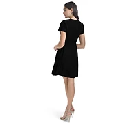 Calvin Klein Women's Petite Crewneck Fit & Flare Short-Sleeve Dress