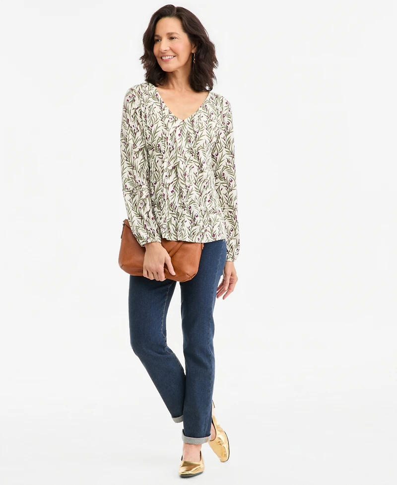 Style & Co Women's Printed Pintuck V-Neck Knit Top, Macy's Exclusive