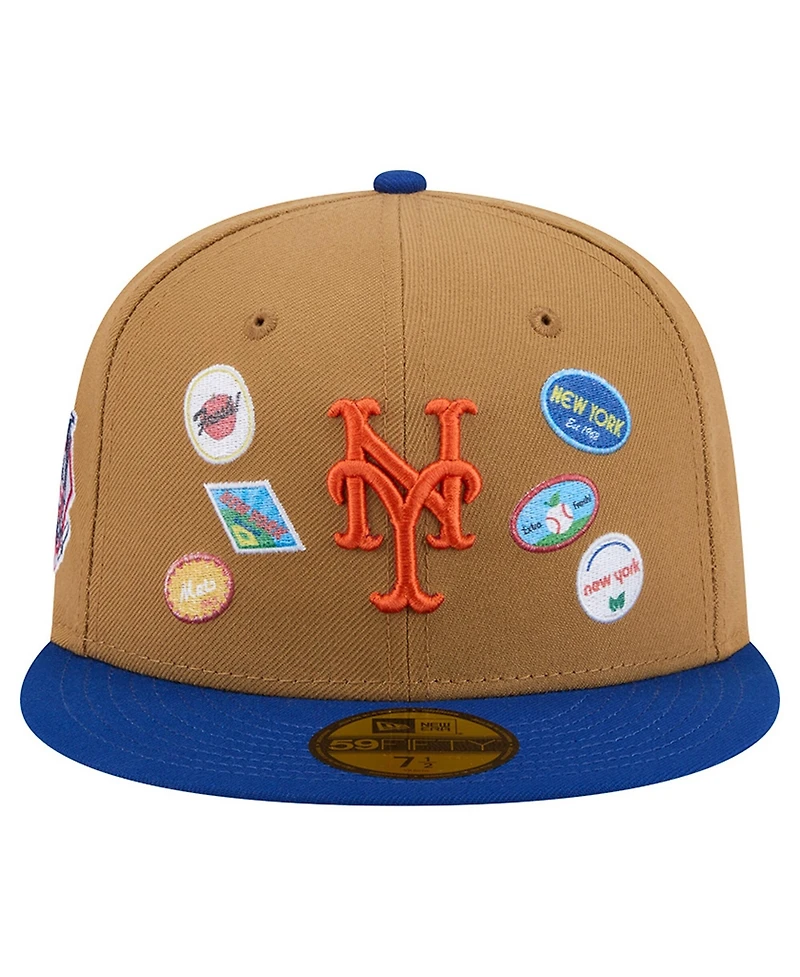 New Era Men's Tan York Mets Fruit Sticker 59FIFTY Fitted Hat