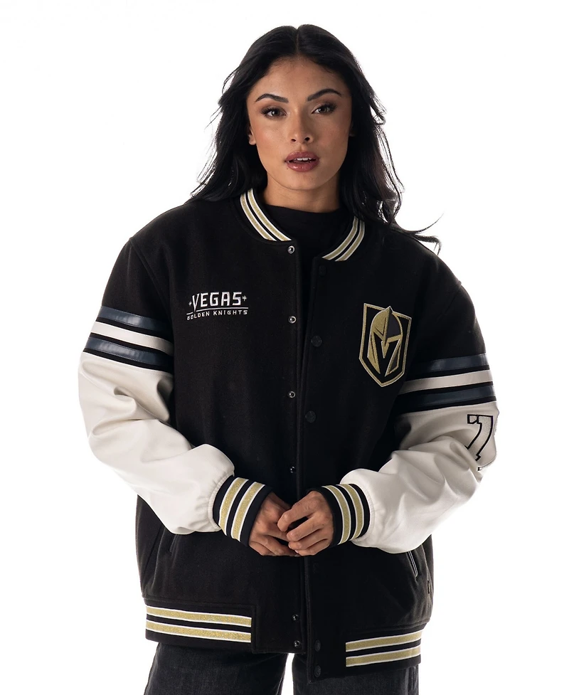 The Wild Collective Men's and Women's Black Vegas Golden Knights Drop Shoulder Full-Snap Varsity Jacket