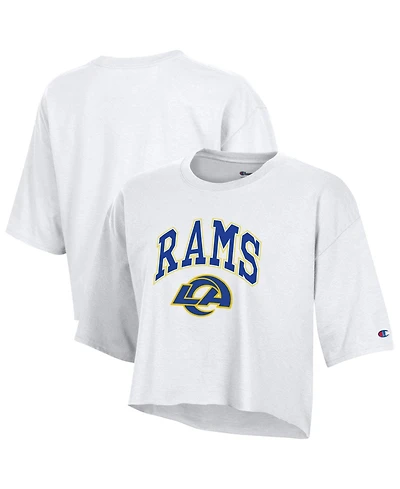 Champion Women's White Los Angeles Rams Boyfriend Cropped T-Shirt
