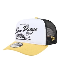 New Era Men's White, Gold San Diego Padres Foodie A-Frame 9FIFTY Trucker Snapback Hat