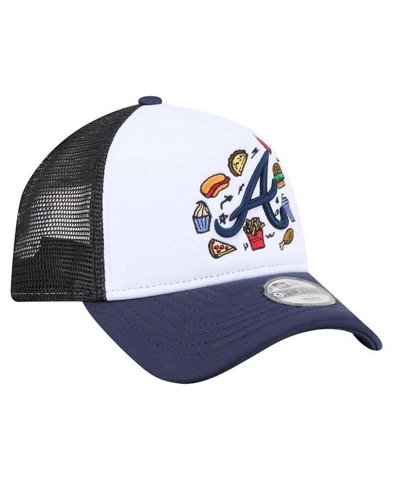New Era Big Boys and Girls White, Navy Atlanta Braves Food A-Frame 9FORTY Trucker Adjustable Hat