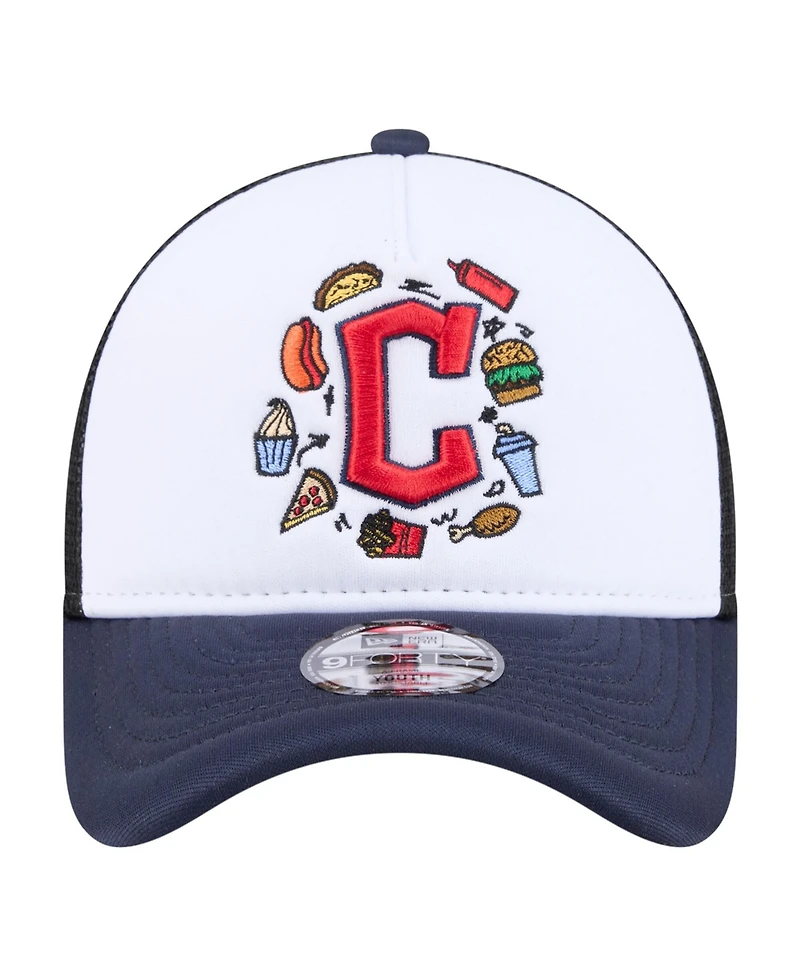 New Era Big Boys and Girls White, Navy Cleveland Guardians Food A-Frame 9FORTY Trucker Adjustable Hat