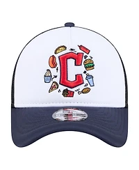 New Era Big Boys and Girls White, Navy Cleveland Guardians Food A-Frame 9FORTY Trucker Adjustable Hat