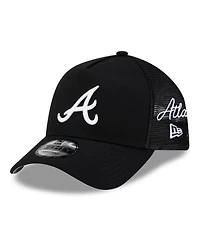 New Era Men's Black Atlanta Braves Side Script 9FORTY A-Frame Trucker Adjustable Hat