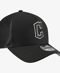 New Era Men's Black Cleveland Guardians Side Script 9FORTY A-Frame Trucker Adjustable Hat
