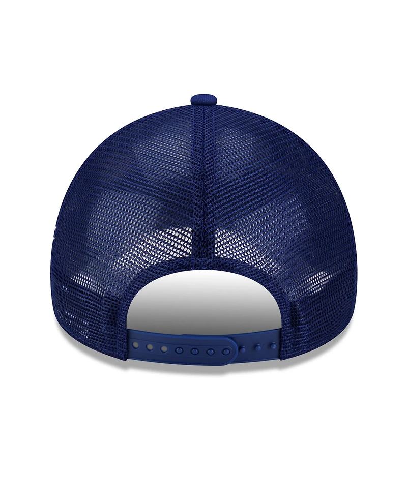 New Era Men's Royal Texas Rangers Side Script 9FORTY A-Frame Trucker Adjustable Hat
