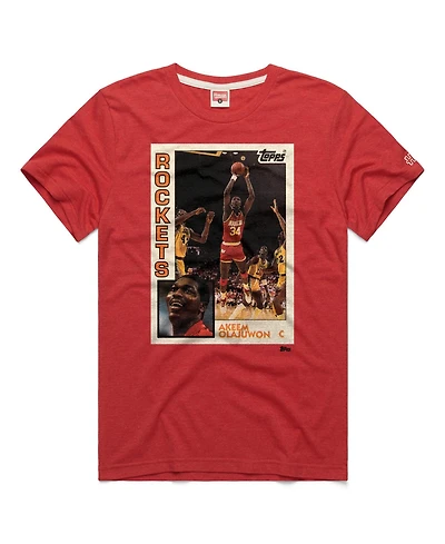 Homage Men's and Women's Hakeem Olajuwon Red Houston Rockets Topps Trading Card Player Tri-Blend T-Shirt